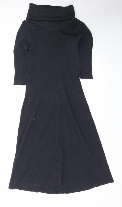 Peruvian Connection Women Black Wool Roll Neck Knit Fit & Flare Dress S