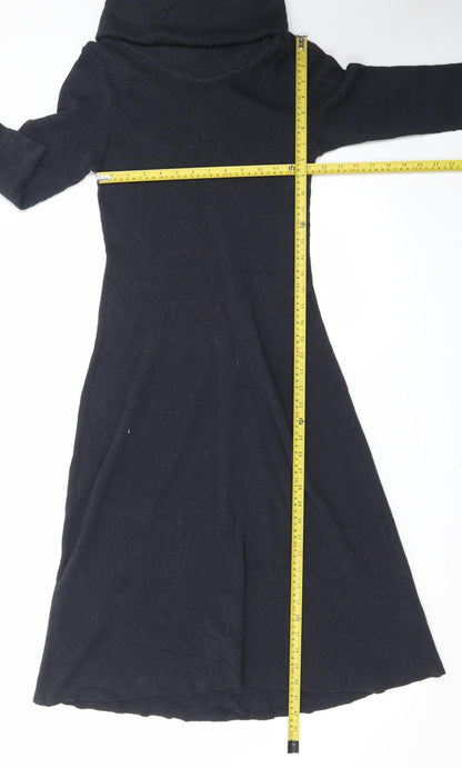 Peruvian Connection Women Black Wool Roll Neck Knit Fit & Flare Dress S