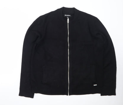 Threadbare Men's Black Full Zip Cotton Knit Jumper L