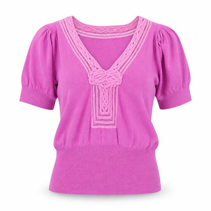 Monsoon Women Pink V-Neck Knit Short Sleeve Pullover Jumper M