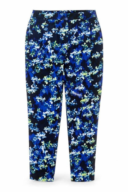 Warehouse Women’s Blue Floral Cropped Tapered Trousers UK10