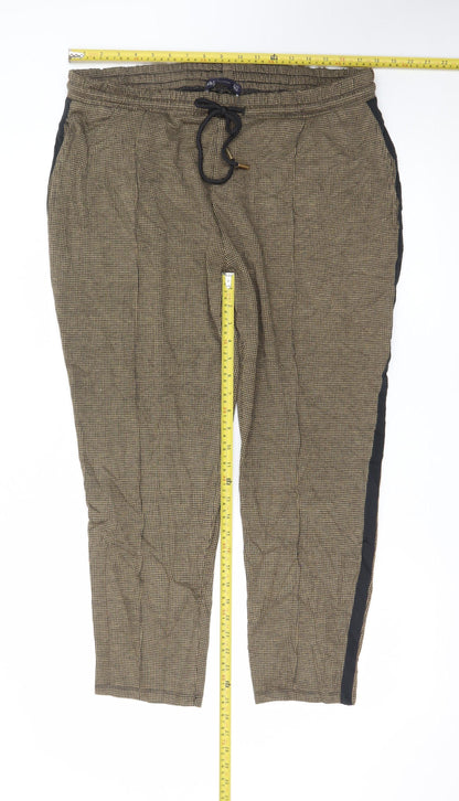 Marks and Spencer Womens Brown Check Tapered Trousers Size 18