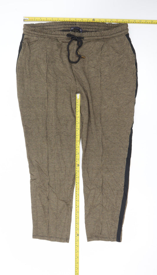 Marks and Spencer Womens Brown Check Tapered Trousers Size 18