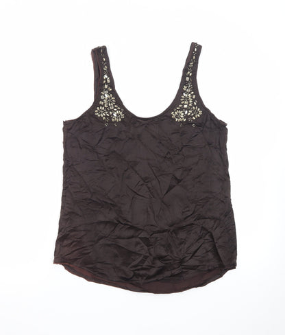 Abercrombie & Fitch Women Brown Beaded Silk Camisole Tank Top M