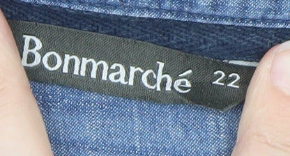 Bonmarché Women’s Blue Chambray Shirt Dress Size 22 Collared 3/4 Sleeve