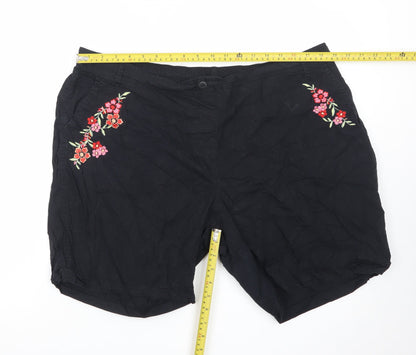 Bonmarché Women Black Embroidered Chino Shorts Size 20
