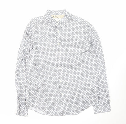 Marks and Spencer Men’s White Geometric Long Sleeve Cotton Button-Up Shirt L