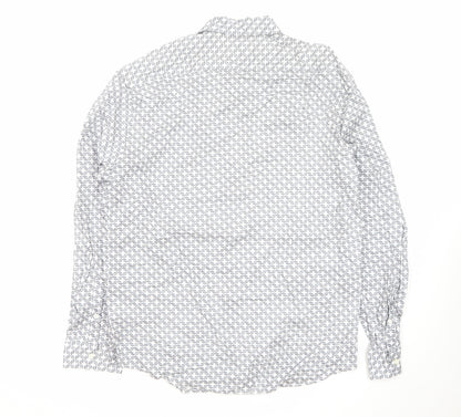 Marks and Spencer Men’s White Geometric Long Sleeve Cotton Button-Up Shirt L