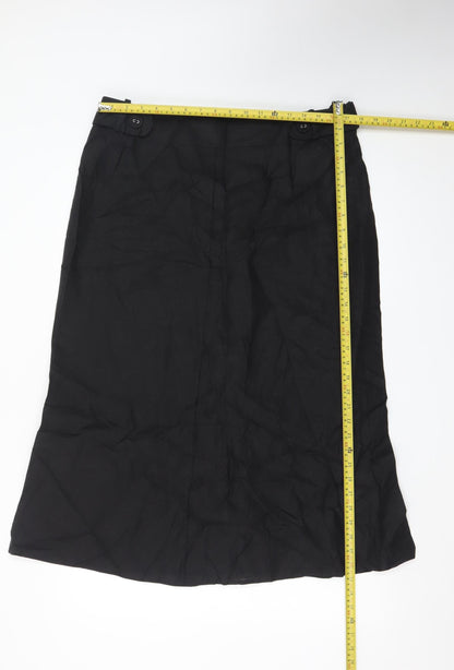 Marks and Spencer Women Black Linen Midi A-Line Skirt UK 16