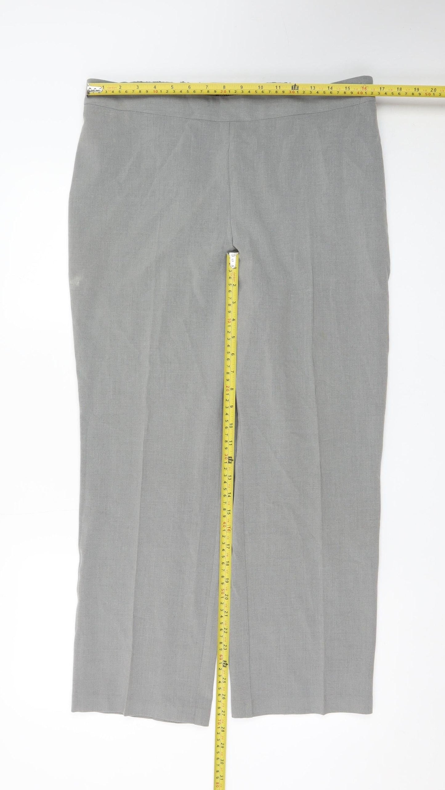 Marks and Spencer Women Grey Linen Blend Straight Trousers Size 14