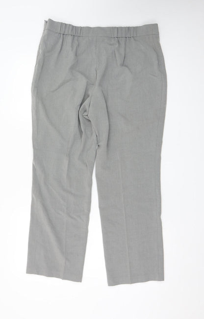 Marks and Spencer Women Grey Linen Blend Straight Trousers Size 14