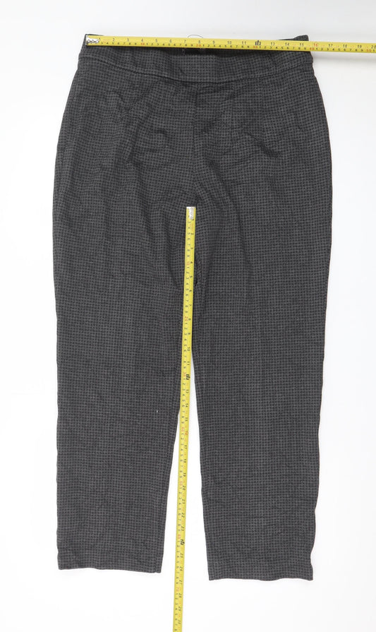 Marks and Spencer Women Grey Houndstooth Stretch Trousers Size 16