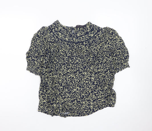 Marks and Spencer Women's Blue Floral Short Sleeve High Neck Blouse Size 10