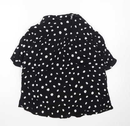Sosandar Women’s Black Polka Dot Short Sleeve Collared Blouse Size 14