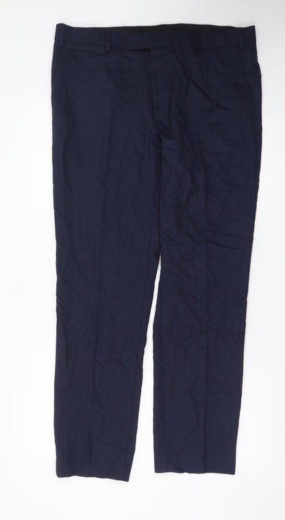 Marks and Spencer Women's Blue 36 Regular Straight Leg Trousers