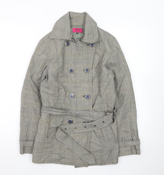OZOC Women's Grey Checked Belted Trench Coat Size 10