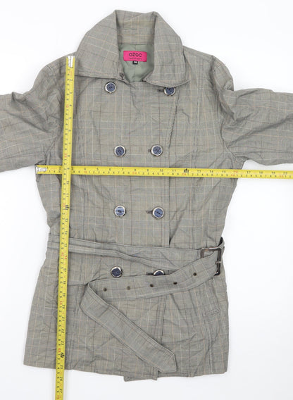 OZOC Women's Grey Checked Belted Trench Coat Size 10