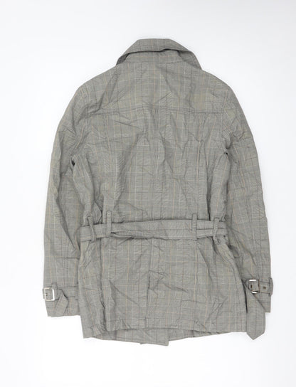 OZOC Women's Grey Checked Belted Trench Coat Size 10