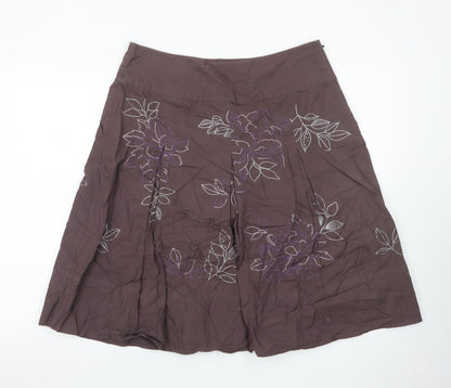 Next Women’s Brown Floral Embroidered A-Line Knee Length Skirt Size 14