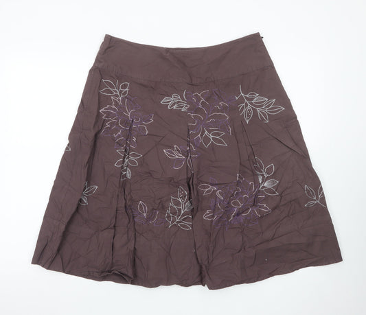 Next Women’s Brown Floral Embroidered A-Line Knee Length Skirt Size 14