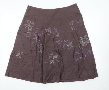 Next Women’s Brown Floral Embroidered A-Line Knee Length Skirt Size 14