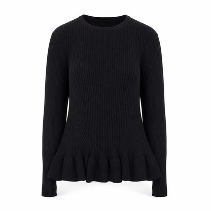 H&M Women Black Ribbed Ruffle Hem Pullover Jumper Size 14