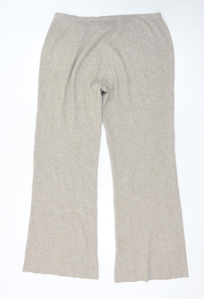 H&M Women’s Beige Rib Knit Wide Leg Trousers Size L Wool Blend