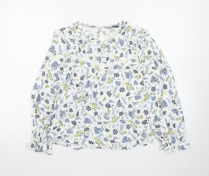 Marks and Spencer Womens Blue Floral Long Sleeve Blouse Size 16