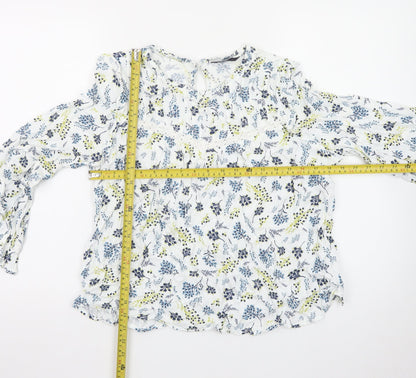 Marks and Spencer Womens Blue Floral Long Sleeve Blouse Size 16