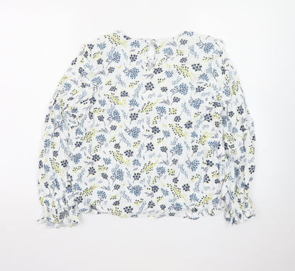 Marks and Spencer Womens Blue Floral Long Sleeve Blouse Size 16