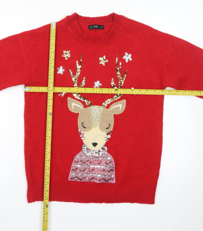 F&F Women's Red Christmas Reindeer Sequin Jumper Size S