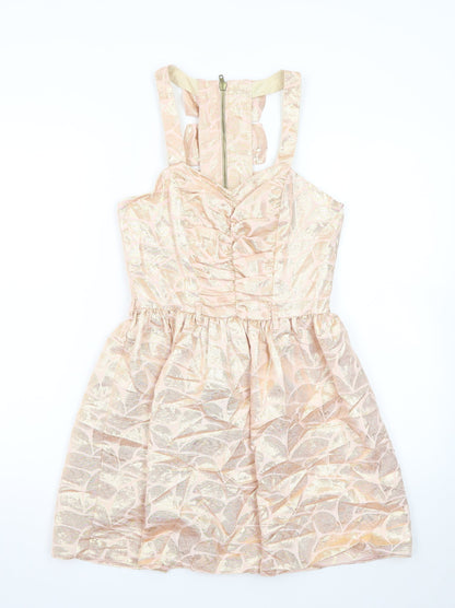 River Island Women’s Beige Jacquard Fit & Flare Dress Size 6
