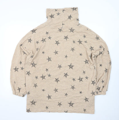 Marks and Spencer Women Beige Star Print High Neck Pullover Hoodie Size 16