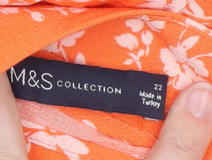 Marks and Spencer Women's Orange Floral A-Line Skirt Size 22