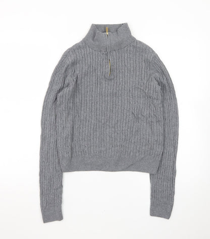 Jones New York Men's Grey Large 1/4 Zip Cable-Knit Cotton Jumper