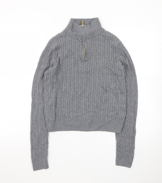 Jones New York Men's Grey Large 1/4 Zip Cable-Knit Cotton Jumper