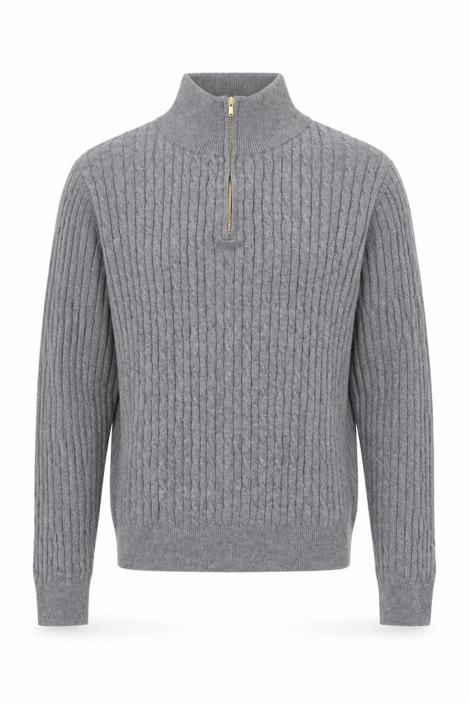 Jones New York Men's Grey Large 1/4 Zip Cable-Knit Cotton Jumper