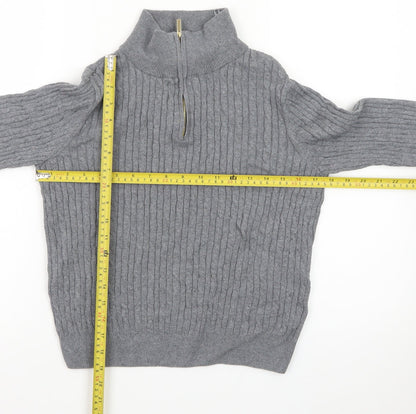 Jones New York Men's Grey Large 1/4 Zip Cable-Knit Cotton Jumper