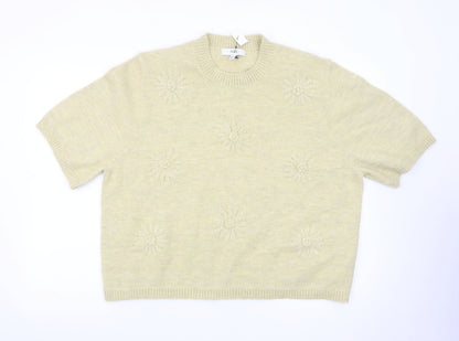Marks and Spencer Women's Beige Knit Short Sleeve Jumper L