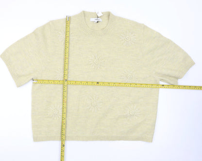 Marks and Spencer Women's Beige Knit Short Sleeve Jumper L