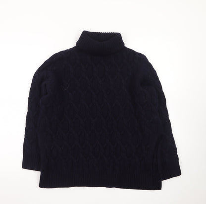 COS Women Black Wool Cable-Knit Roll Neck Jumper Size 12