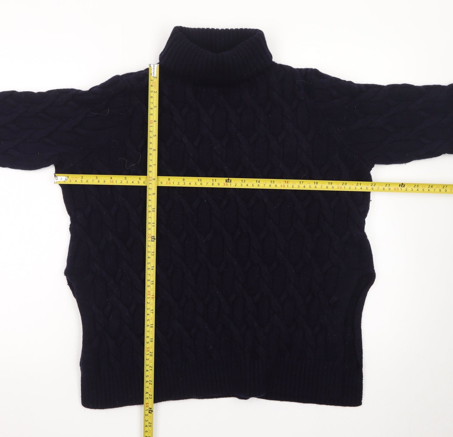 COS Women Black Wool Cable-Knit Roll Neck Jumper Size 12