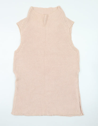 Seven Sisters Women's Beige Sleeveless High Neck Knit Vest Jumper M