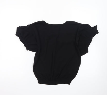 Next Women Black Size 12 V-Neck Ruffle Sleeve Knit Jumper