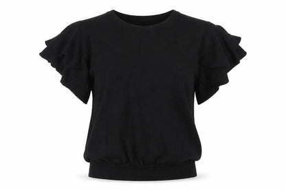 Next Women Black Size 12 V-Neck Ruffle Sleeve Knit Jumper