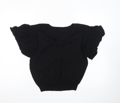 Next Women Black Size 12 V-Neck Ruffle Sleeve Knit Jumper