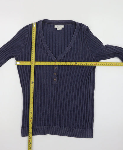 Fat Face Women's Blue Henley Knit Jumper Size 8 Long Sleeve Cotton