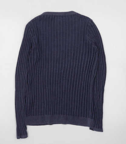 Fat Face Women's Blue Henley Knit Jumper Size 8 Long Sleeve Cotton