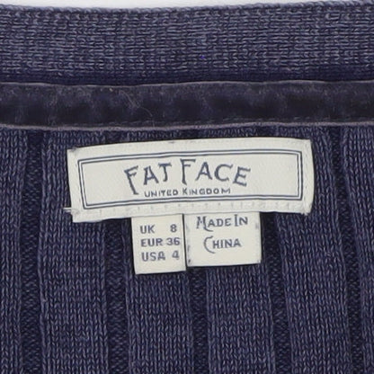 Fat Face Women's Blue Henley Knit Jumper Size 8 Long Sleeve Cotton