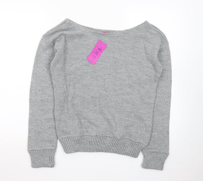 RMB Womens Grey Acrylic Knit Boat Neck Pullover Jumper Size M